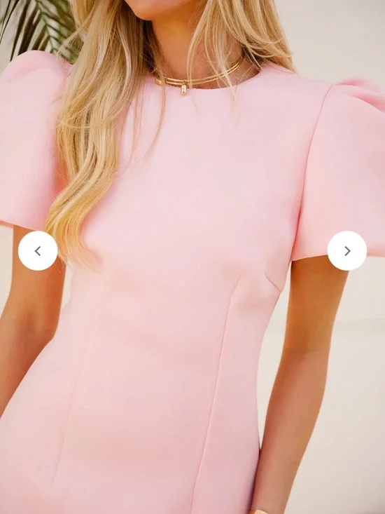 Women's Pink Puff-Sleeve Mini Dress - Picture 3 of 5